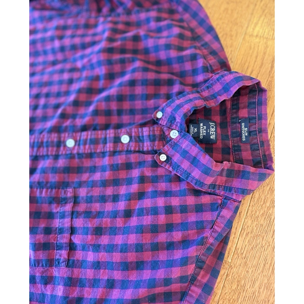 J.Crew Slim Untucked Flex Washed Gingham Button Down Shirt Red Black Mens XL